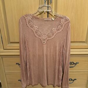 Soft Surroundings Women's Long Sleeve Lace Top - Blush